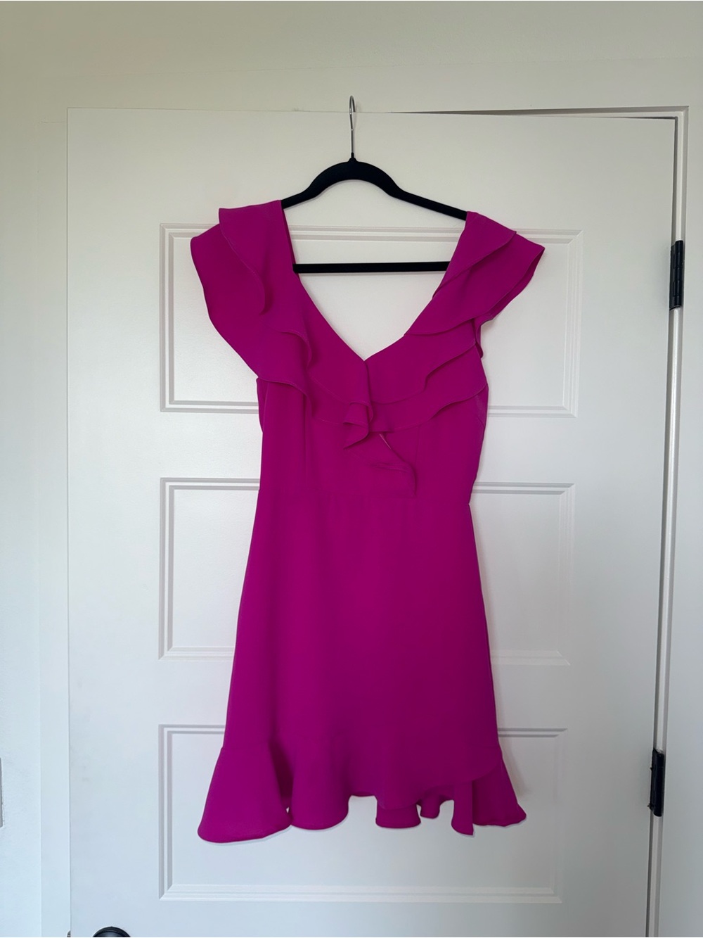 TCEC Magenta Ruffle V-Neck Midi Dress
